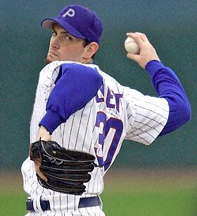 Matt Clement delivers a pitch during his historic outing against the Cleveland Clubbers on April 17, 2005.